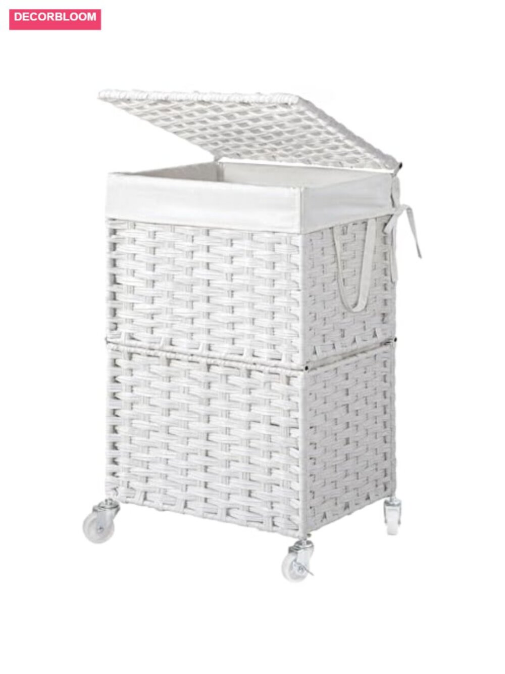 Wicker Laundry Basket with Wheels, Rolling Hamper with Lid, Handwoven Rattan,